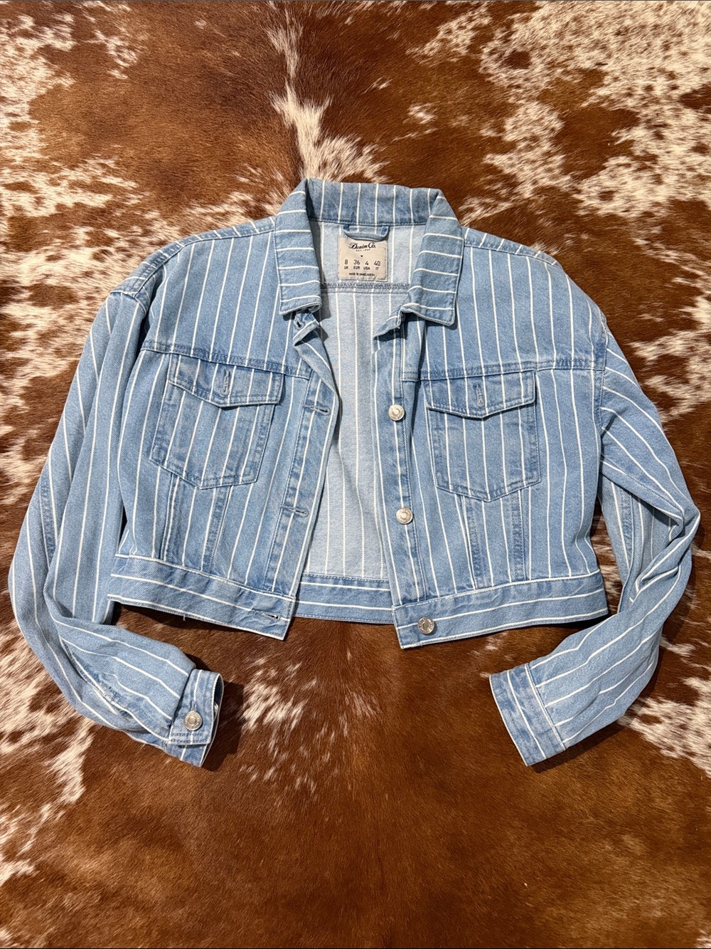 Denim&Co Light Blue Striped Cropped Denim Jacket